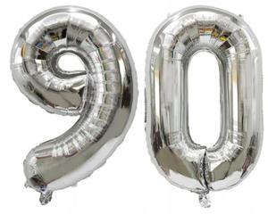 Balony foliowe cyfry 90 urodziny srebrne 40cm part - 2868468843