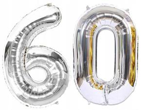 Balony foliowe cyfry 60 urodziny srebrne 40cm part - 2868468847