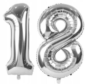 Balony foliowe cyfry 18 urodziny srebrne hel 100cm - 2868468874