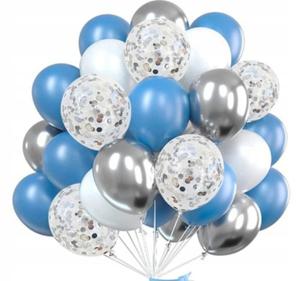 Zestaw balonw konfetti srebrne shiny niebieskie - 2873961832