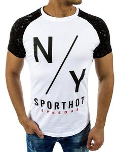 T-shirt mski z nadrukiem biay (rx2202) - Biay - 2849183140