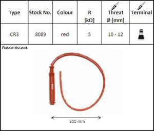 NGK CR3 fajka na wiec GUMOWA PROSTA PRZEWÓD 50 CMM KOLOR CZERWONY Z NAKRTK (NR 8089) NGK...
