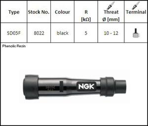 NGK SD05F fajka na wiec EBONITOWA (NR 8022) PROSTA (0) KOLOR CZARNY SILIKONOWA NGK SD05F fajka na...