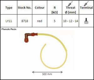 NGK LY11 fajka na wiec EBONITOWA KTOWA (90) PRZEWÓD 50 CMM KOLOR CZERWONY (NR 8718) NGK...