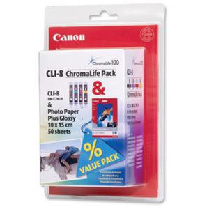 oryginalny multipack Canon CLI-8CMY + papier photo 10x15 / 50 arkuszy