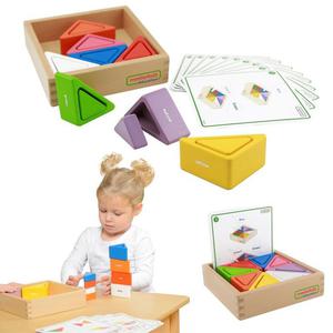 MASTERKIDZ Drewniana Gra Dla Dzieci Kolorowe Klocki i Kubeczki Trjkty Montessori - 2877648390