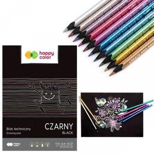 Zestaw maego artysty kredki metaliczne KIDEA + blok czarny Happy Color (KMT10KASET2CZ) - 2872254390