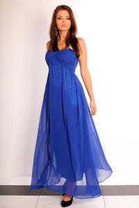 2503-2 Duga tiulowa suknia bez ramiczek - niebieski - 1897957069
