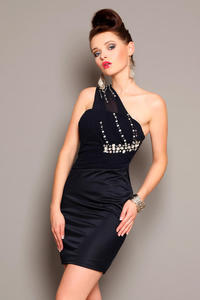 3701-4 Elegancka sukienka z usztywnianymi miseczkami i ozdobnymi kamieniami - granatowy - 1897957218