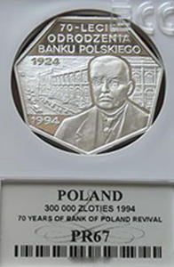 300 000 z 1994 70-Lecie Odrodzenia Banku Polskiego - Grading PR67 - 2833160806