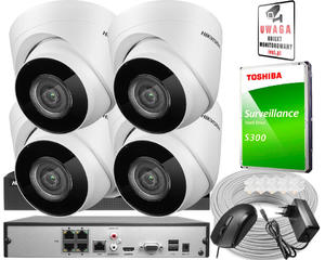 Zestaw czterech kamer IP DS-2CD1341G0-I/PL 4 Mpx, rejestrator NVR-4CH-4MP/4P Hikvision - 2881591278