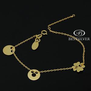 Bransoletka złocona ze srebra Celebrytka z 3 symbolami kółko pełne kółko z dziurką i koniczyna - 2862699460