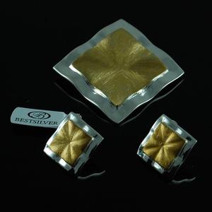 Ekskluzywny komplet Srebrny - zawieszka + kolczyki złocone Srebro - 2871990772