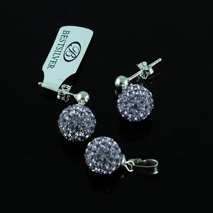 Komplet Kolczyki Srebrne + Zawieszka Discoball Swarovski 10mm TANZANITE - 2630281285