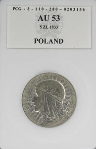 5 złotych, głowa kobiety, rok 1933, grading Au_53 (stan II) - 2848445152