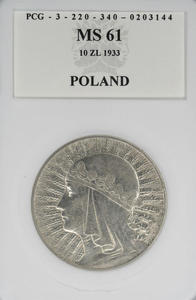 10 złotych, głowa kobiety, rok 1933, grading MS_61 - 2848445156