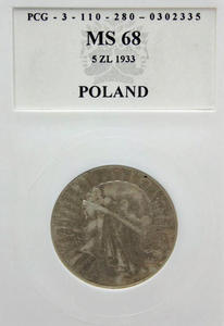 5 złotych, głowa kobiety, 1933, MS68 - 2848445912