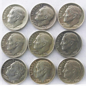 9 x dime (10 cents) Roosevelt, ładne, każda inna - 2848445952