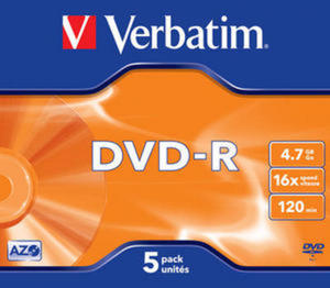 Pyty Verbatim DVD-R 4,7GB 16x - Jewel Case- 5szt.- Matt Silver - 2823369881