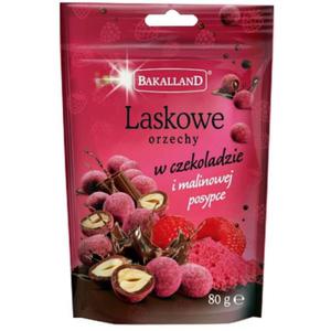 Bakalie orzechy laskowe w czekoladzie i malinowej posypce 80g BAKALLAND /SP-000420/ - 2874877601