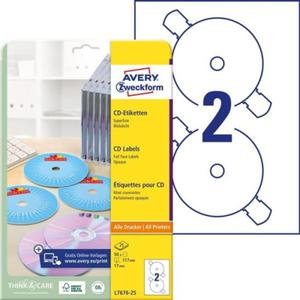 Etykiety na pyty CD/DVD Avery Zweckform biae matowe supersize 117 mm, 2 etykiety/A4 50 szt. /L7676-25/ - 2850452525