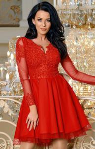 Czerwona rozkloszowana sukienka koronkowa 2160-02 - 2860484881