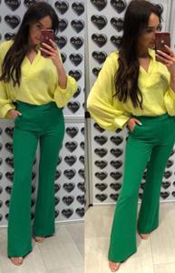 Zielone spodnie damskie z szerokimi nogawkami - 2860484943