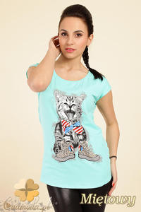 CM0244 Modny t-shirt bluzka z kolorowym nadrukiem - mitowy - 2832070374