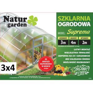 Szklarnia SUPREMA 3 x 4 m ogrodowa Natur Garden z poliwglanu komorowego , Cieplarnia Tunel - 2873827959