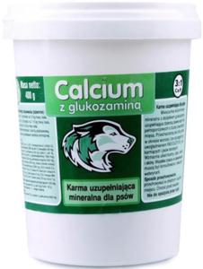 Calcium Preparat witaminowy zielony z glukozamin dla psa 400g - 2877595237