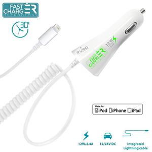 PURO Car Fast Charger - adowarka samochodowa Apple 2.4 A zcze Lightning MFi (biay) - 2859480666