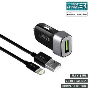 PURO Mini Car Fast Charger - adowarka samochodowa 12 W + kabel Lightning MFi 1m (czarny) - 2859481403