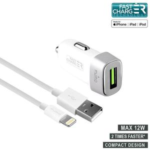 PURO Mini Car Fast Charger - adowarka samochodowa 12 W + kabel Lightning MFi 1m (biay) - 2859481404