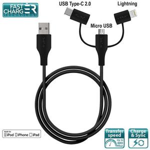 PURO 3w1 - Kabel USB z trzema wtykami Micro USB/USB-C/Lightning MFi 1m (czarny) - 2859481475