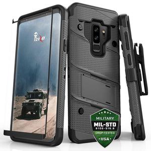 Zizo Bolt Cover Pancerne etui Samsung Galaxy S9 PLUS ze szkem na ekran + podstawka i uchwyt do paska (szary) - 2859481642