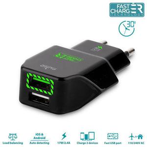 PURO Travel Fast Charger adowarka sieciowa 2 x USB 2.4 A z niebieskim podwietleniem LED (czarny) - 2859482016