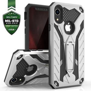 Zizo Static Cover - Pancerne etui iPhone XR z podstawk (srebrne) - 2859482146