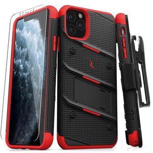 Zizo Bolt Cover Pancerne etui iPhone 11 Pro Max ze szkem na ekran + podstawka i uchwyt do paska (czarne/czerwone) - 2859484070