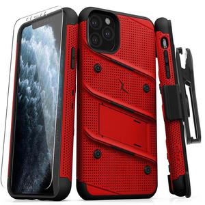 Zizo Bolt Cover Pancerne etui iPhone 11 Pro Max ze szkem na ekran + podstawka i uchwyt do paska (czerwone) - 2859484073