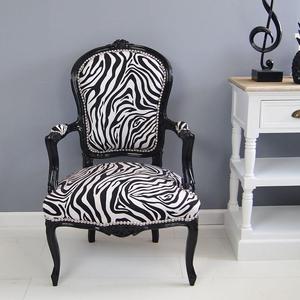 Barokowy, dekoracyjny fotel z serii Luisa, obicie "zebra", drewniana rama. - 2853359739