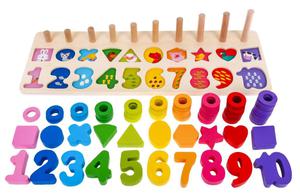 Drewniany zestaw do Nauki Liczenia dla dzieci 3+ Sorter ksztatw + Liczydo + Kolorowe cyfry - 2877828412