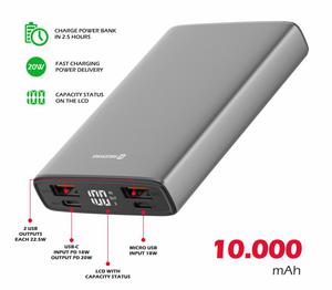 SWISSTEN ALUMINUM POWER BANK 10000 mAh 20W POWER DELIVERY SZARY - 2872047566