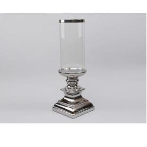 Lampion szklany z podstaw ceramiczn srebrn H: 44,5 cm - 2845051430
