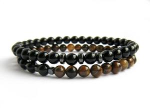 Bransoletki mskie z koralikw "Tiger Eye" - brz i czer - 2861315848