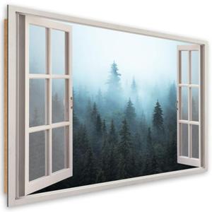 Obraz Deco Panel, Okno widok Las we mgle natura - 60x40 - 2873864835