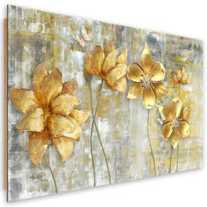 Obraz Deco Panel, Zote kwiaty i motyle - 90x60 - 2873865136