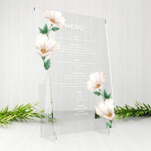 Menu weselne na st na plexi - Biae kwiatki - 2868432936