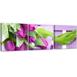 Obraz trzyczciowy na ptnie, Fioletowe tulipany w bukiecie - 120x40 - 2869649873