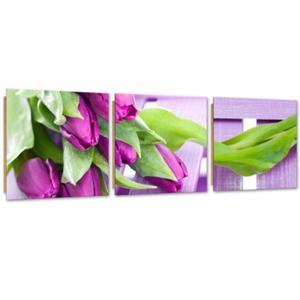 Zestaw obrazw Deco Panel, Fioletowe tulipany w bukiecie - 120x40 - 2869650361