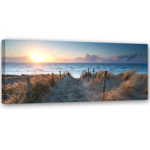 Obraz na płótnie, Zachód słońca na plaży nad morzem - 90x30 - 2869650775